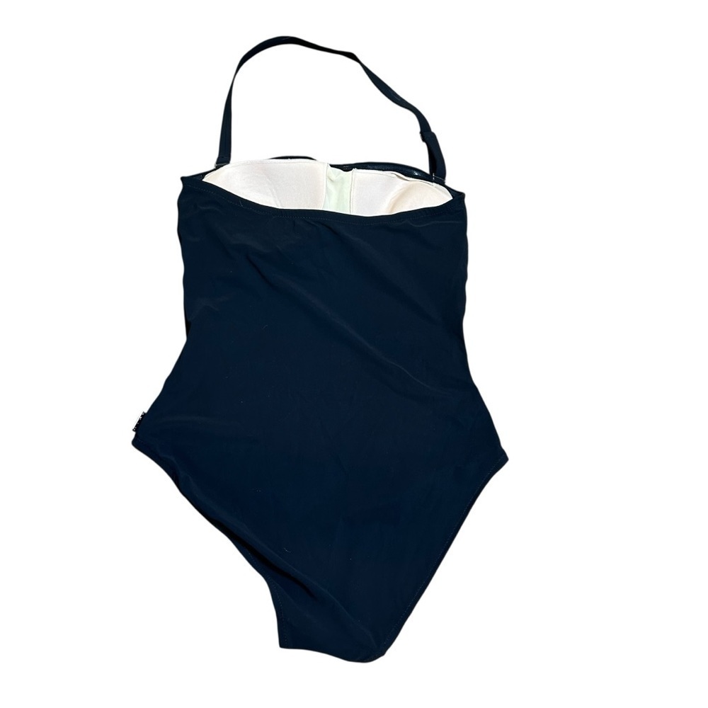 Shan black one piece halter swim suit size 12 nude mesh panels slimming Canada - Picture 3 of 8